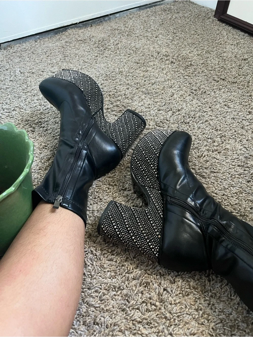 Azalea Wang black rhinestoned boots